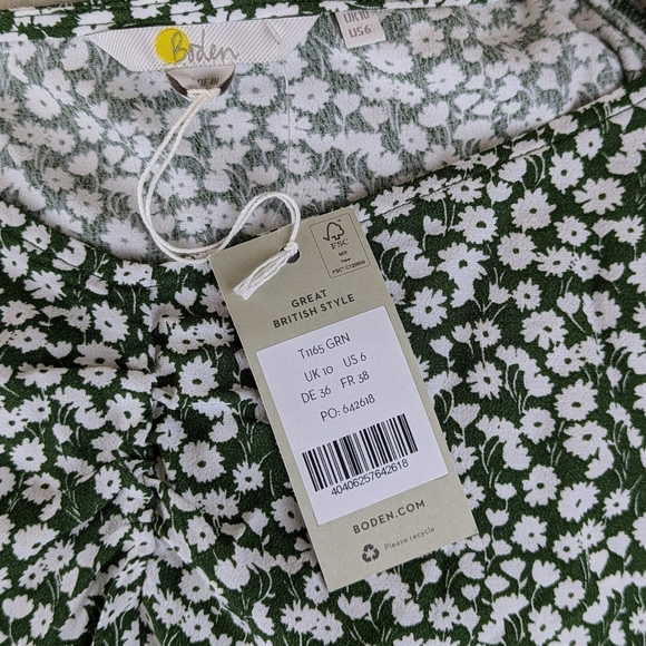 Boden Top Sweetheart Neckline Long Blouson Sleeve Tulip Sprig Print Green 6 NWT - Picture 13 of 14